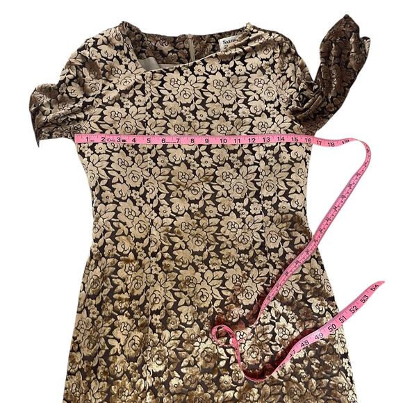 Crushed Velvet Burnout Floral Dress Brown Gold Women's Sz Small Y2K Whimsigoth - Picture 11 of 15